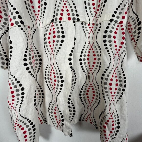 M Square Womens Tunic Top Linen Long Sleeve Button Down Asymmetric Dots One Size - Picture 4 of 10